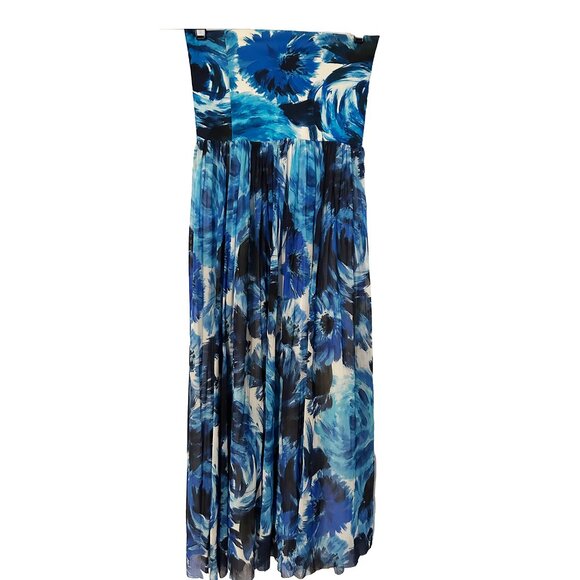 Fuzzi Floral Print Strapless Dress Blue Floral Size Small - Picture 2 of 3